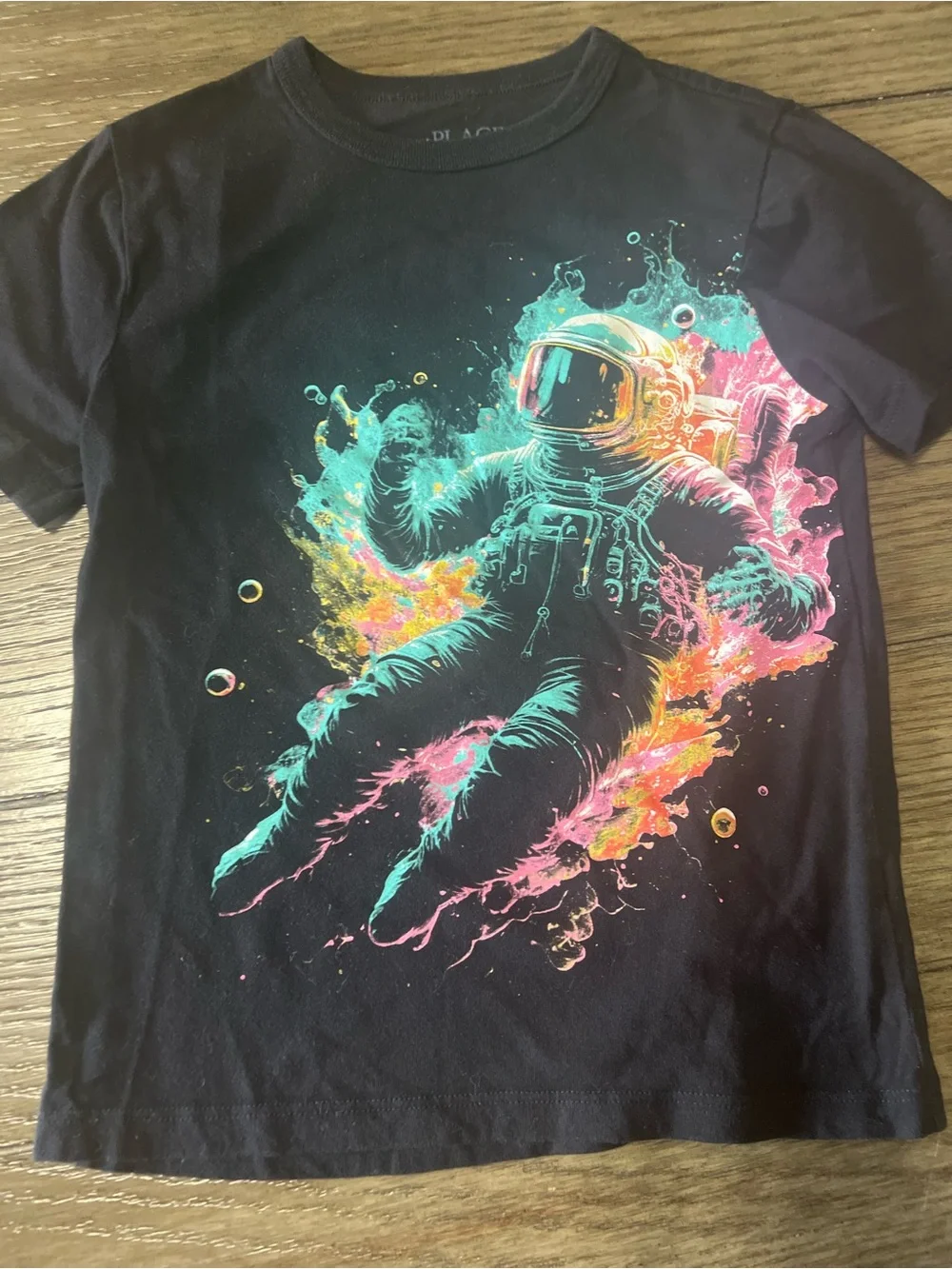 The Children's Place Black Tee with Neon Astronaut Splash